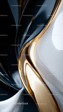 Abstract Gold and Black Fluid Art with Curving Metallic Waves