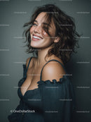 Stylish Woman with Bright Smile and Wavy Hair