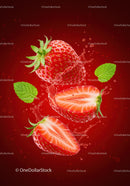 Fresh strawberries with mint leaves splashing in water