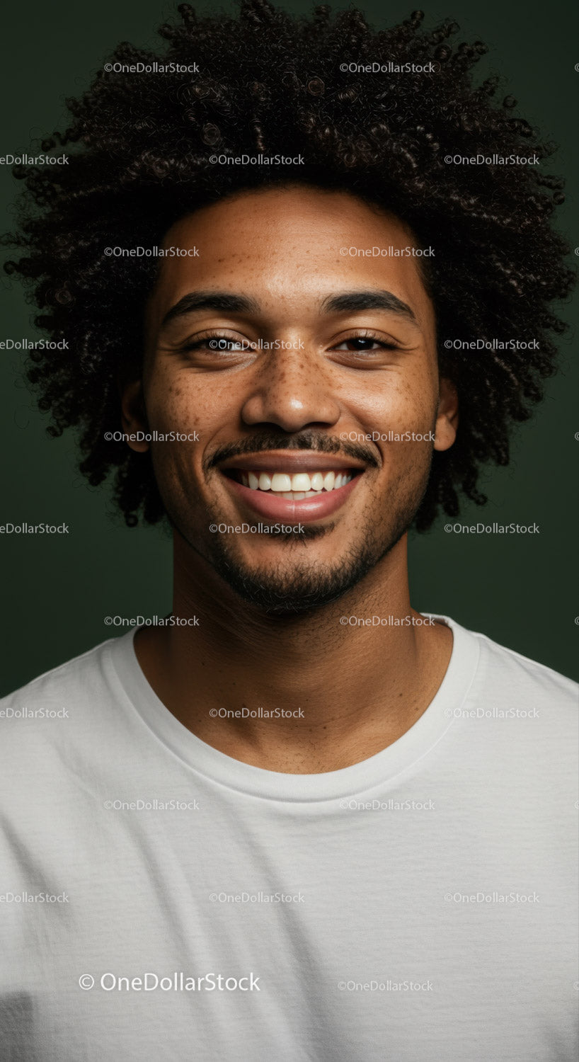 Healthy Happy Man with Curly Hair Smiling Portrait