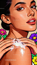 Close-up of woman applying cream to glowing skin