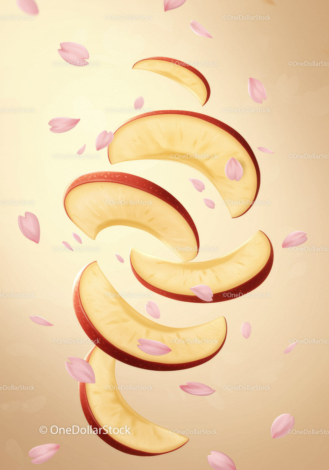 Floating apple slices with delicate pink petals
