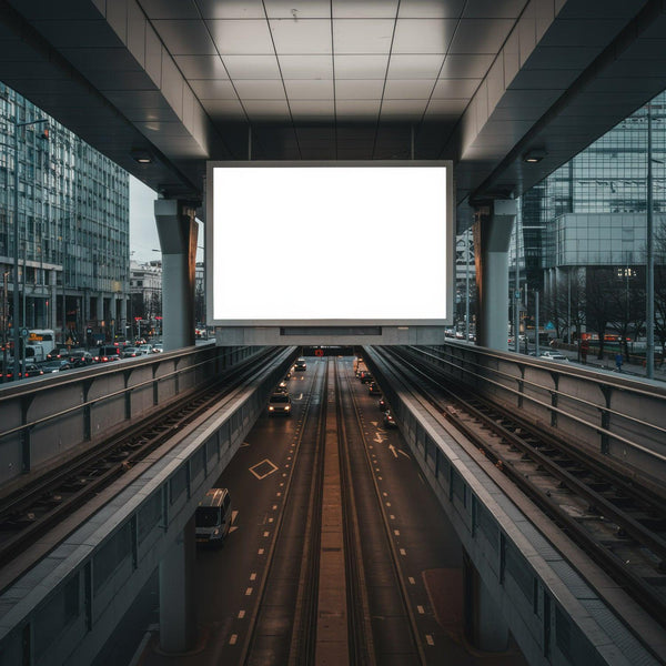 Urban highway and blank billboard under modern overpass JPG Mockup Image