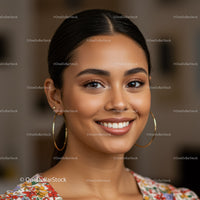 Portrait of Smiling Woman with Earrings in Elegant Style