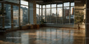 Bright Modern Room with Large Windows and Wooden Floor