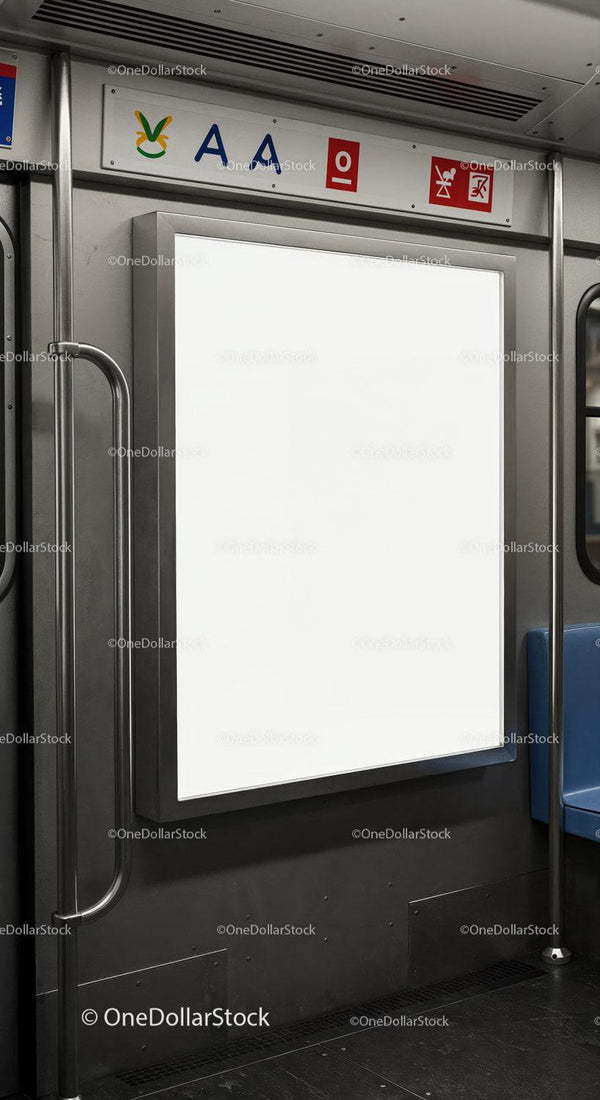 Blank advertising space inside a modern subway car interior JPG Mockup Image