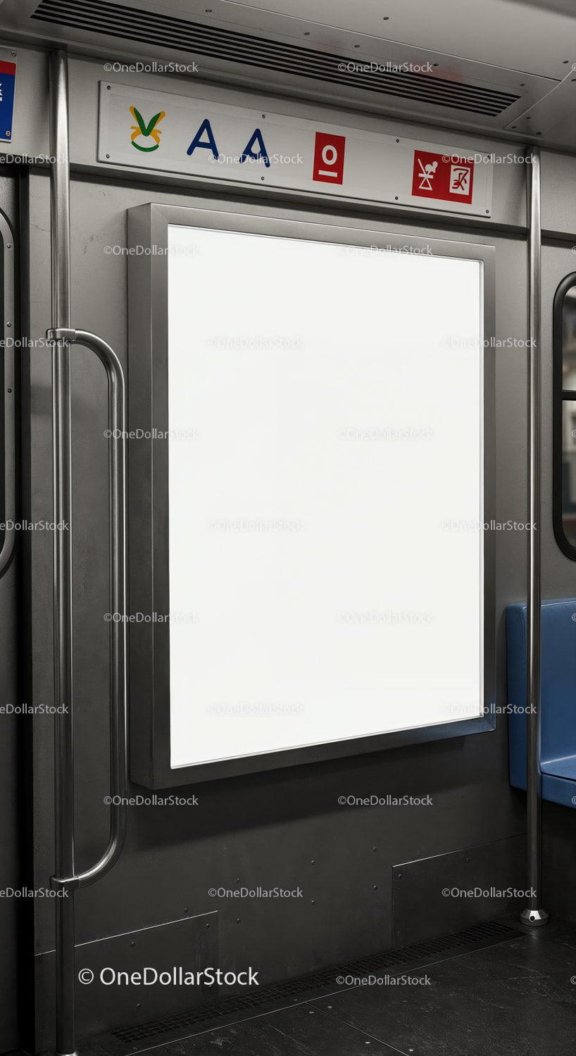 Blank advertising space inside a modern subway car interior
