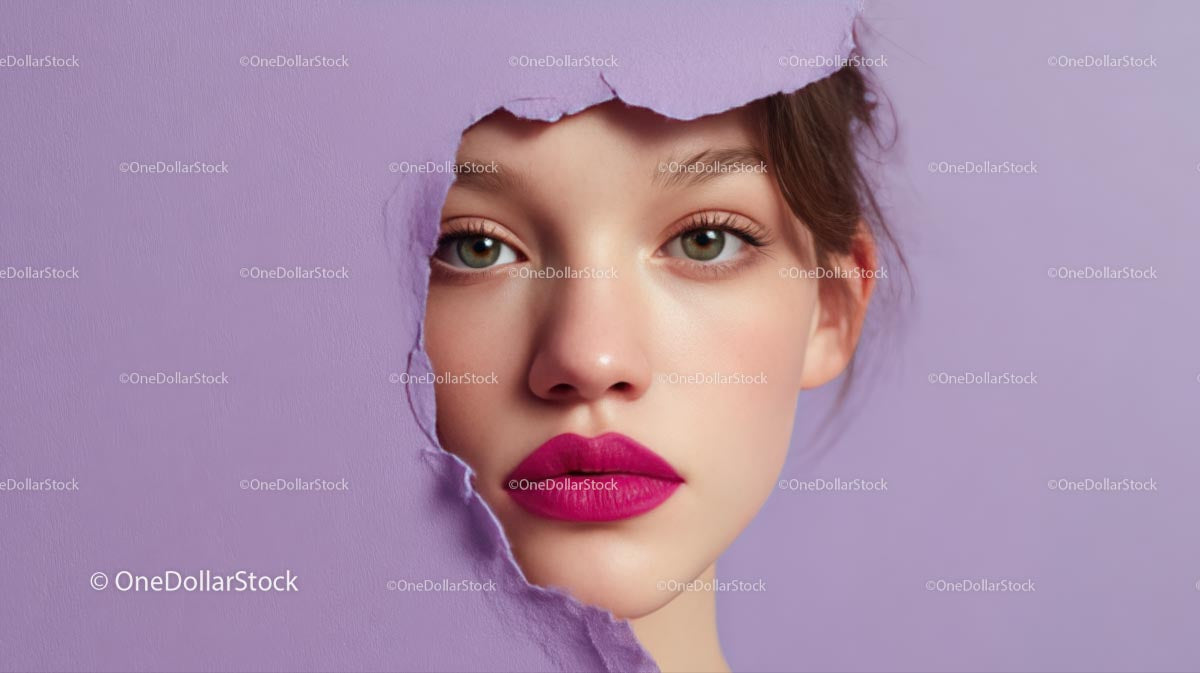 Beautiful Woman with Radiant Pink Lips and Artistic Background