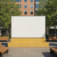 Blank Urban Billboard Surrounded by Trees and Benches