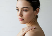Elegant Woman Portrait with Clear Skin and Natural Makeup