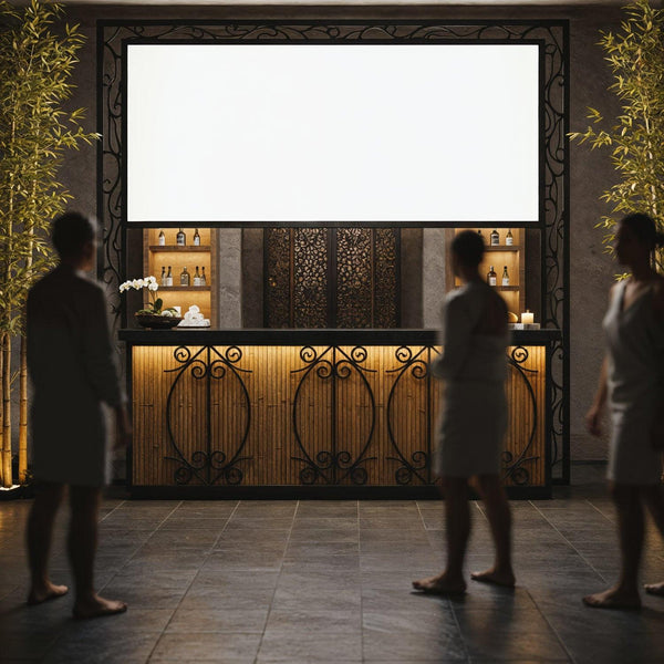 Relaxing Spa Reception with Guests in Soft Robes JPG Mockup Image