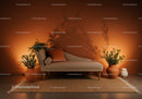 Modern beige chaise lounge with plants in warm room