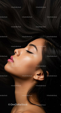 Portrait of serene woman with flowing dark hair
