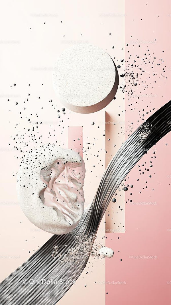Abstract Spherical and Flowing Line Composition with Splashes