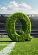 Green Grass Letter Q on Soccer Field with Stadium Crowd