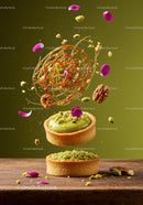 Green Pistachio Tart with Decorative Caramel and Petals