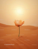 Delicate flower blooming alone in warm desert sand