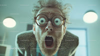 Man with Round Glasses and Wild Hair Making Funny Face