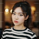 Striking Woman in Black and White Striped Sweater with Confident Expression