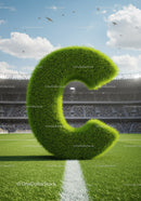 Green Grass Letter C Standing on Soccer Field