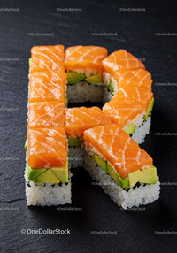 Salmon and Avocado Sushi Shaped as Letter R
