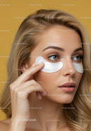 Woman with Under-Eye Patches Engaged in Skincare Routine for Bright Eyes