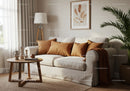Cozy neutral living room with warm brown decor accents