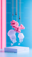 Colorful Artistic Ceiling Installation with Pink Cotton Cloud Effect