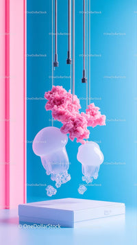 Colorful Artistic Ceiling Installation with Pink Cotton Cloud Effect