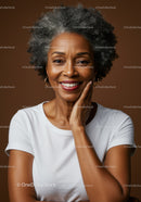 Elegant Mature African American Woman with Grey Curly Hair Smiling