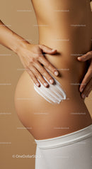 Elegant Female Body with Hands Applying Moisturizing Cream