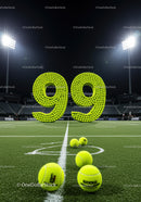 Creative tennis balls arranged as number ninety nine on court