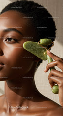 Woman with Natural Skincare Routine Using Jade Facial Tools