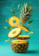 Floating Slices of Fresh Pineapple with Leaves