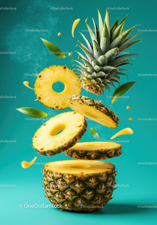 Floating Slices of Fresh Pineapple with Leaves