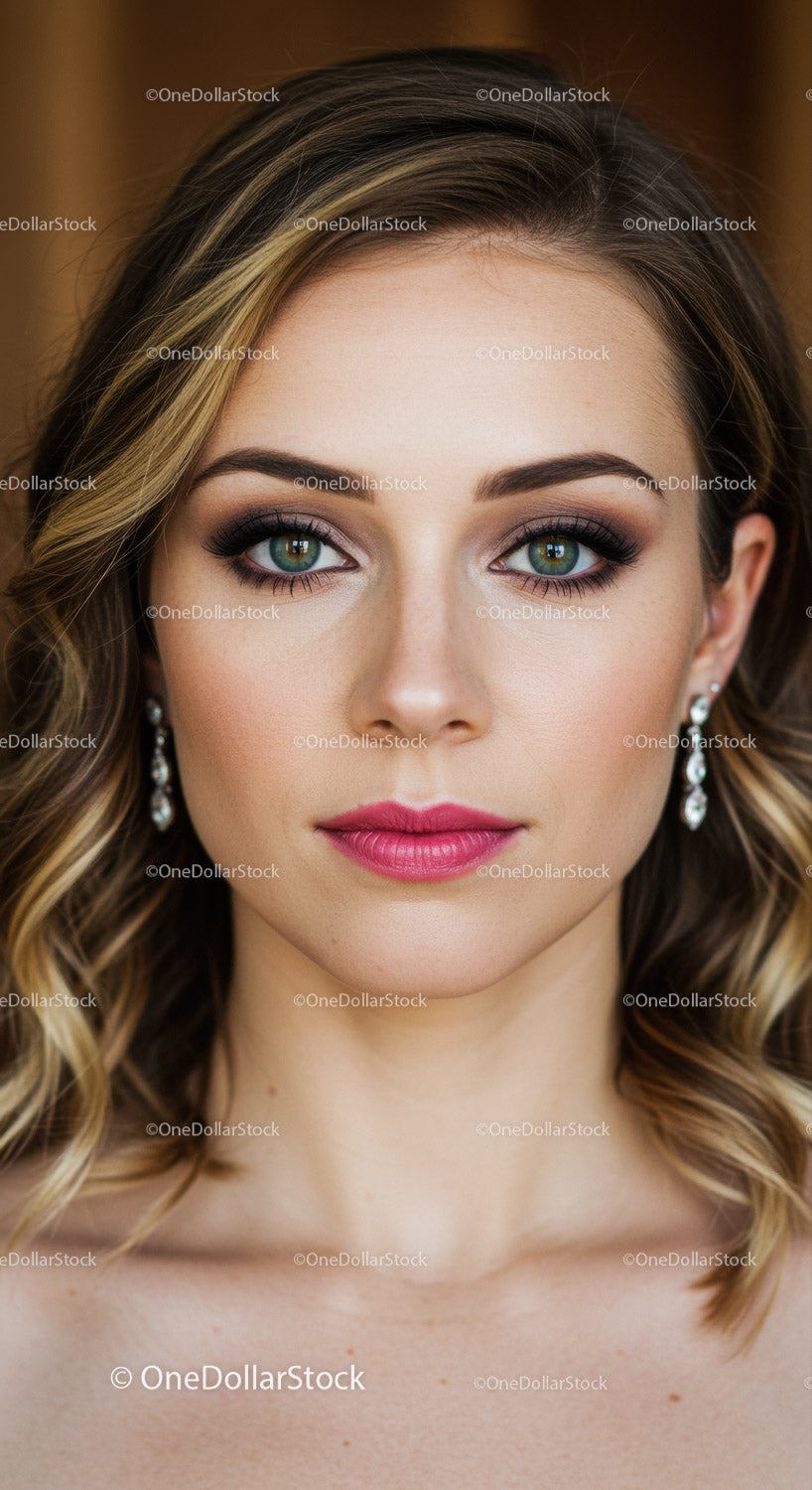 Elegant Woman's Portrait with Glamorous Makeup and Styled Hair