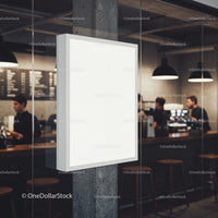 Blank illuminated sign in modern coffee shop interior