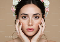 Portrait of a Young Woman with Freckles and Floral Crown