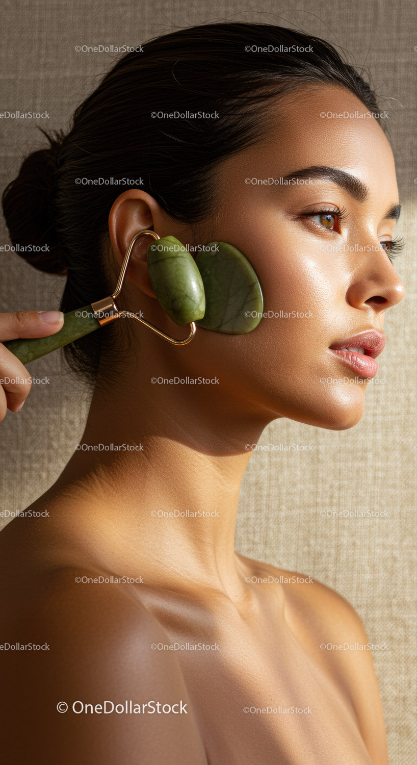 Elegant Woman with Smooth Skin and Stylish Earrings in Beauty Portrait