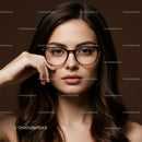 Elegant Woman with Black Glasses and Brunette Hair