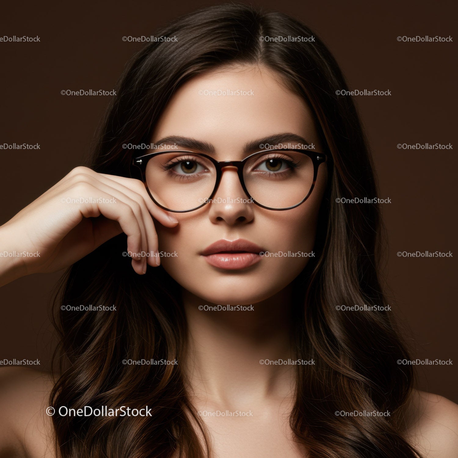 Elegant Woman with Black Glasses and Brunette Hair