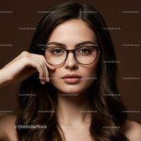 Elegant Woman with Black Glasses and Brunette Hair