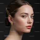 Elegant Woman with Blue Eyes and Gold Hairpins in Close-Up Portrait