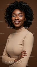 Elegant Portrait of a Smiling African American Woman with Curly Hair