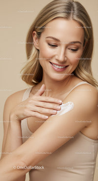 Young Woman Applying Sunscreen to Shoulder for Sun Protection