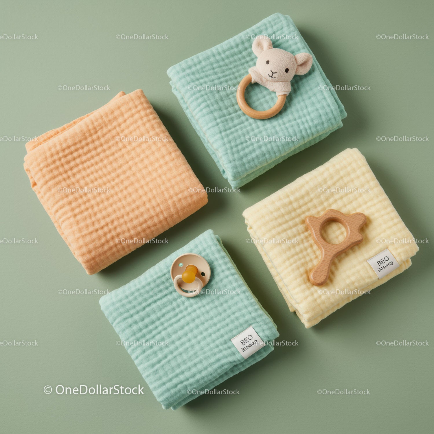 Soft baby blankets with pacifiers and wooden toys