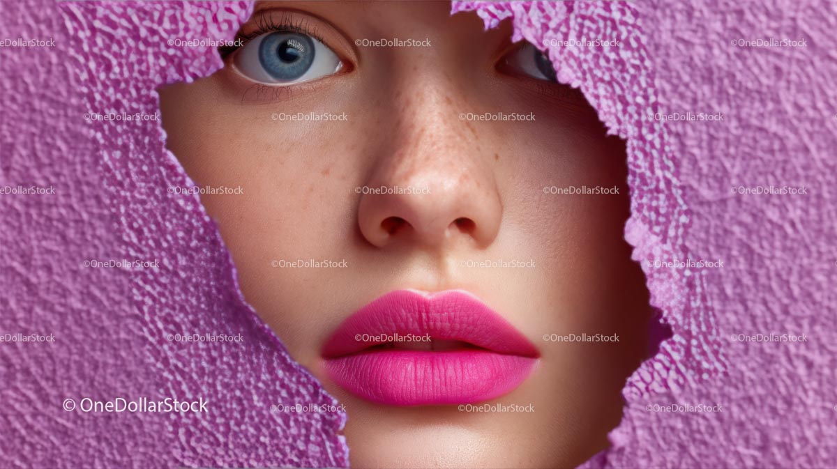 Close-Up Portrait of a Glamorous Model with Pink Lipstick