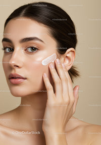 Close-up of a Woman Applying Skincare Cream with Clear Skin