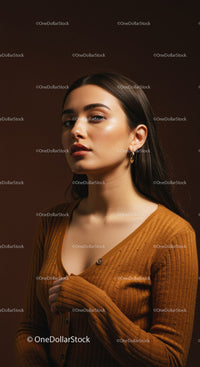 Stylish Woman with Brown Hair Wearing Casual Outfit Indoor