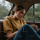 Young Woman Sitting Inside Car Reading During Rainy Day